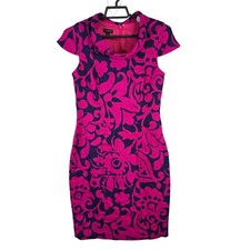 Womens Talbots Pink & Navy Floral Sheath 100% Linen Dress Cap Sleeve Size 4