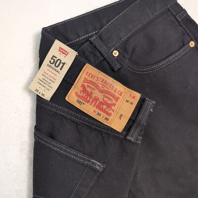 NEW LEVIS 501 BLACK DENIM STRAIGHT LEG ORGINAL BUTTON FLY 35x36 BIG AND TALL