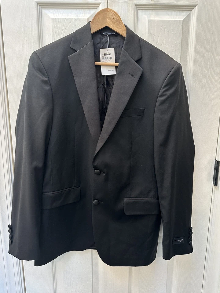 $998 Ted Baker Black Dinner Suit Mens Jenner Notch Lapel Wool Tuxedo Jacket 40R - Image 2 of 4