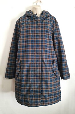 Seasalt Size 20 RRP £150 BNWT Blue/Brown Checked Hooded Waterproof Coat Pockets