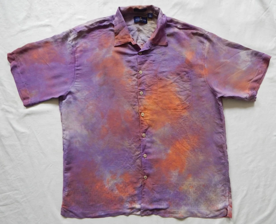Camisa Tie Dye Púrpura Naranja Manga Corta Con Botones - XL Para Hombres Hecha a Mano Rayón Foto 4 de 4