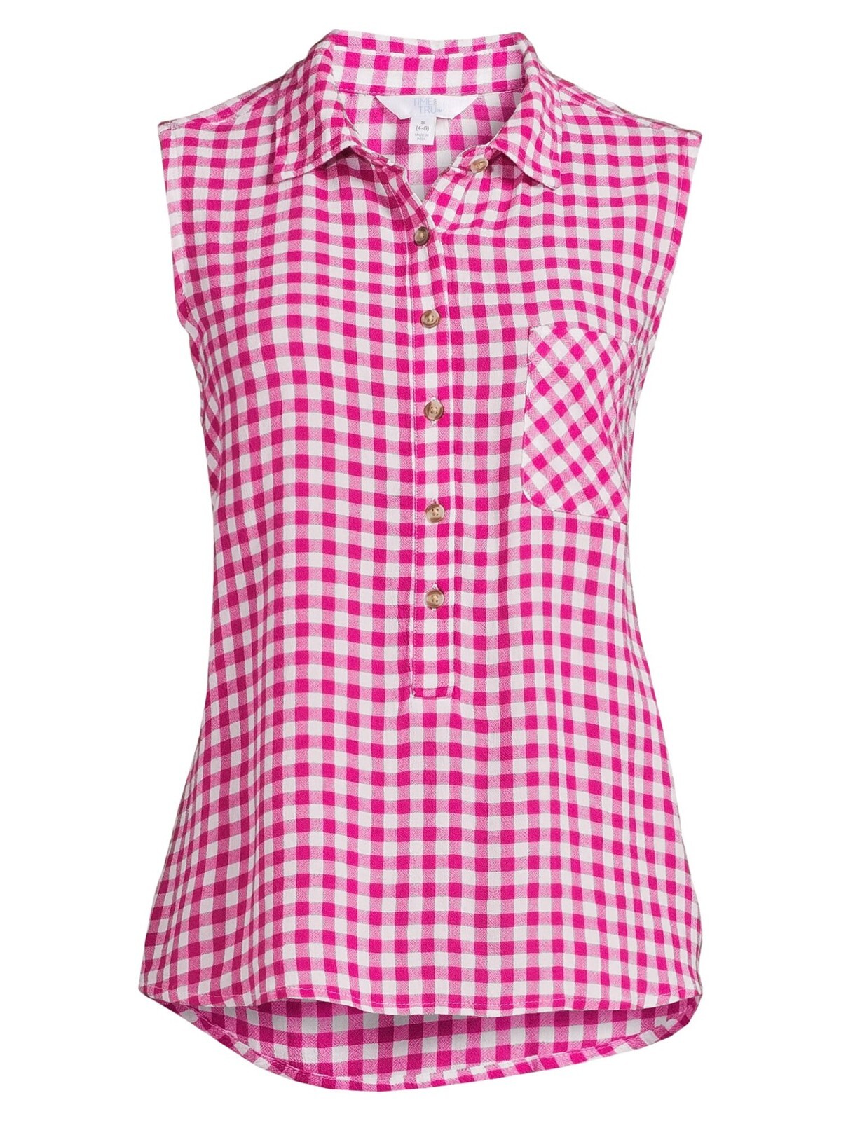 Time And Tru Women's Sleeveless Henley Shirt Size S : Berry Fun/Vivid White --E4