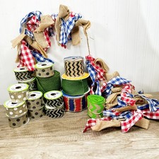 Burlap Ribbon Lot Floral Garden Wired Chevron Polka Dot Gingham Garland Craft