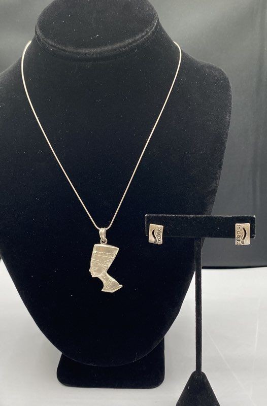 Sterling Silver Earrings & Pendant Necklace Bundle 2pcs. 15.1g
