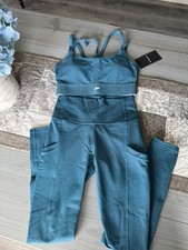 Fabletics PowerHold Compression Leggings Teal Women s Size XS Matching Bra Set