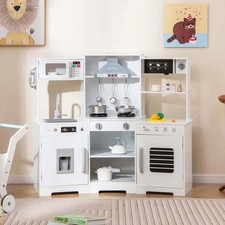 Wooden Play Kitchen Set For Kids With Range Hood Pretend Cooking Toy 3 