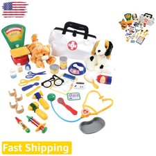 Veterinarian Play Set 30pc Doctor Kit w/ Plush Puppy Kitty Stuffed Animals