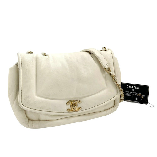 CHANEL 2 Way Bag Chain Shoulder Bag Flap Bag Coco Mark Lambskin White Gold Hardw
