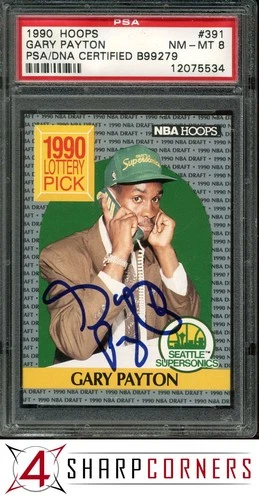 1990 HOOPS #391 GARY PAYTON RC HOF PSA 8 DNA AUTO