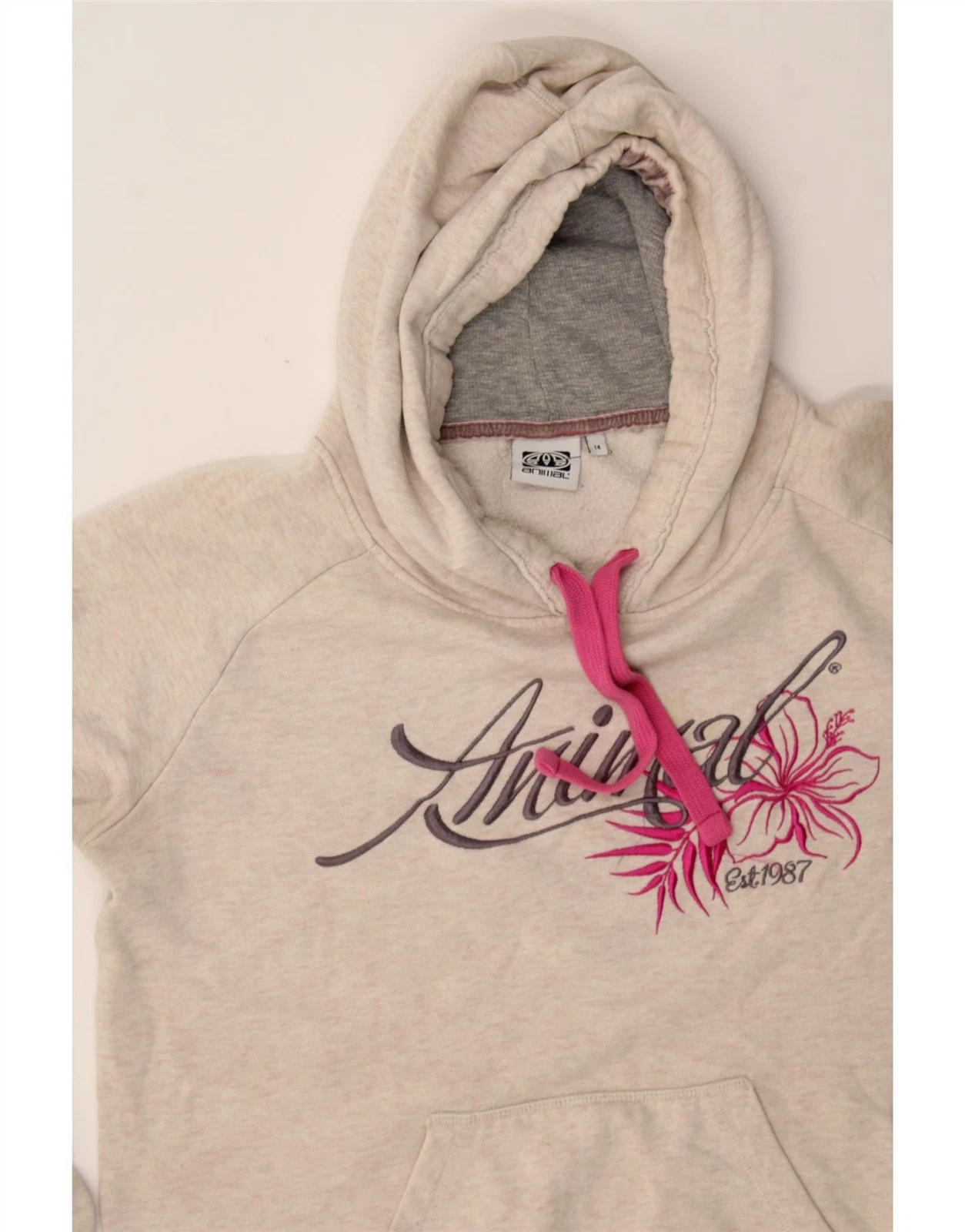 OFF WHITE Felpa con cappuccio ANIMAL donna grafica UK 14 grande bianco sporco maculato BF07