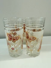 Vintage MCM Mid Mod 1970s 22K Gold Butterfly Tumbler Drinking Glasses Set of 5