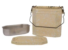 Antique French Lunchbox Granite Enamel Ware Yellow White Green Speckled 3 Pc Set