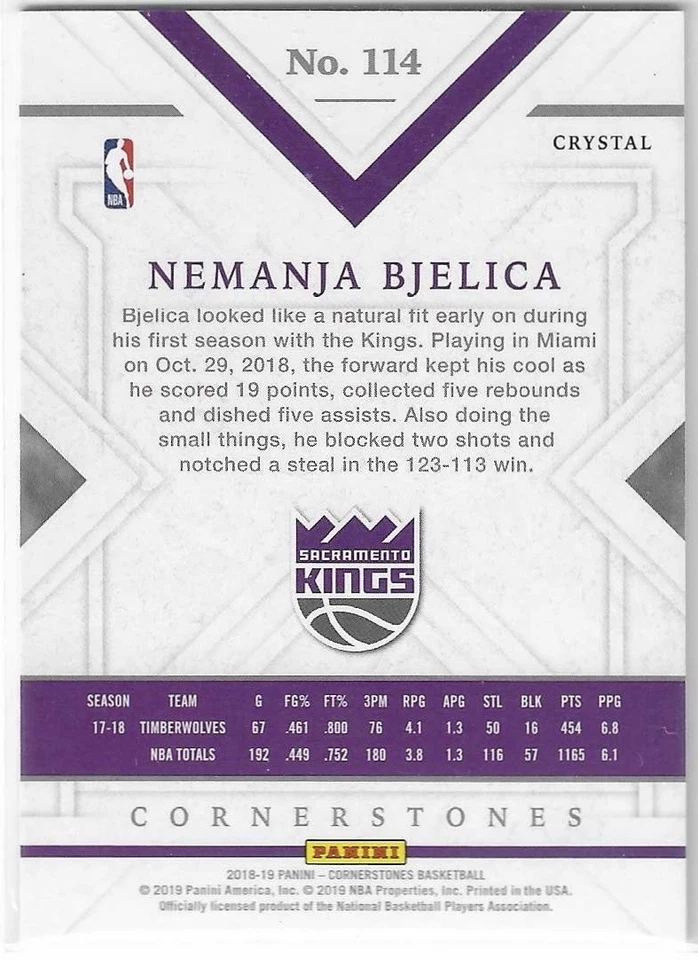 2018-19 Panini Cornerstones Crystal #114 Nemanja Bjelica /79 - Image 2 of 2