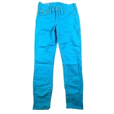 True Religion Womens Jeans 25 Blue Cotton Button Pockets Skinny Leg Turquoise