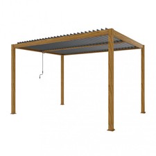 Pergola bioclimatica 3x4 in alluminio marrone effetto legno con lamelle frangiso
