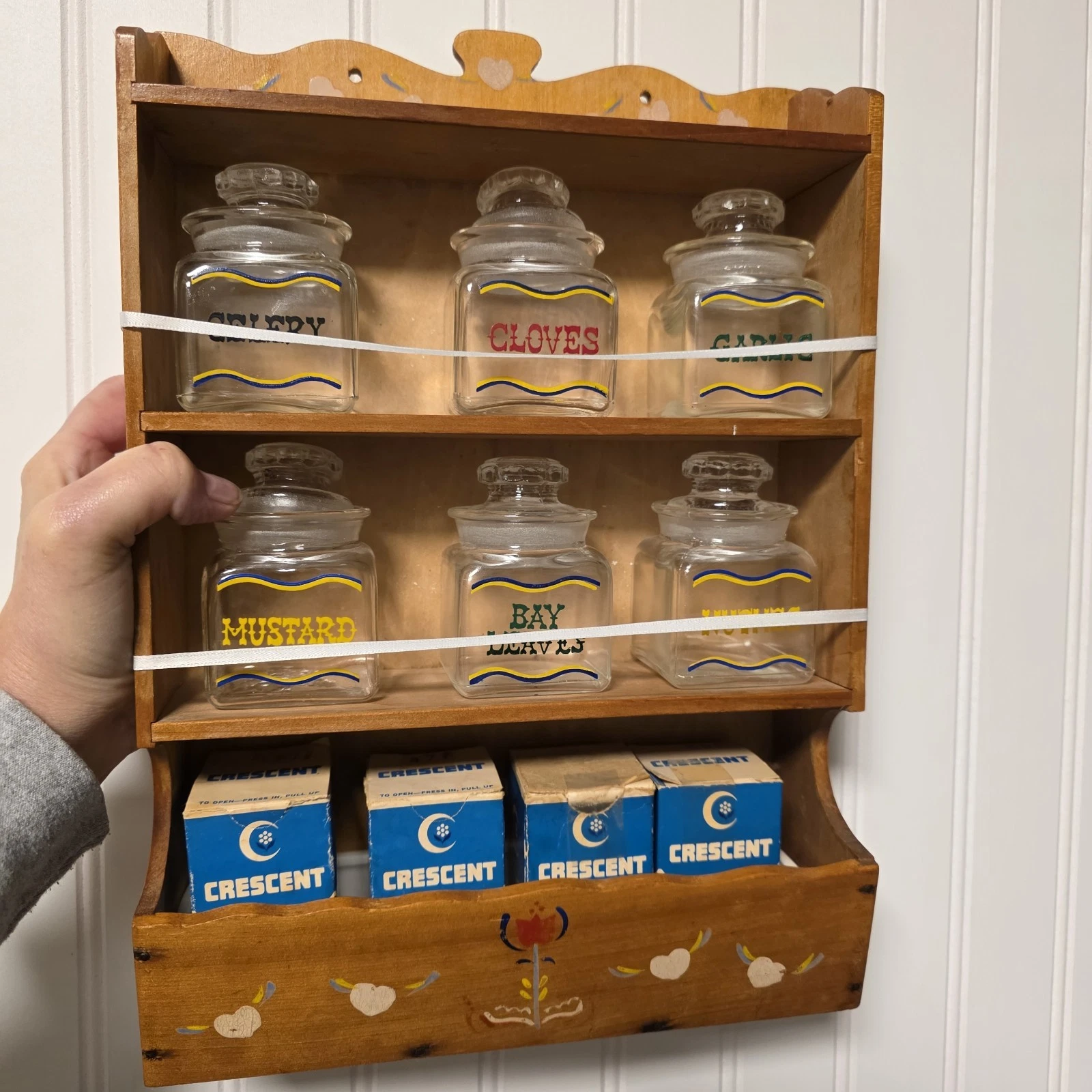 Vintage Spice Rack Hand Painted Japan Apothecary Jars With Ground Stopper...