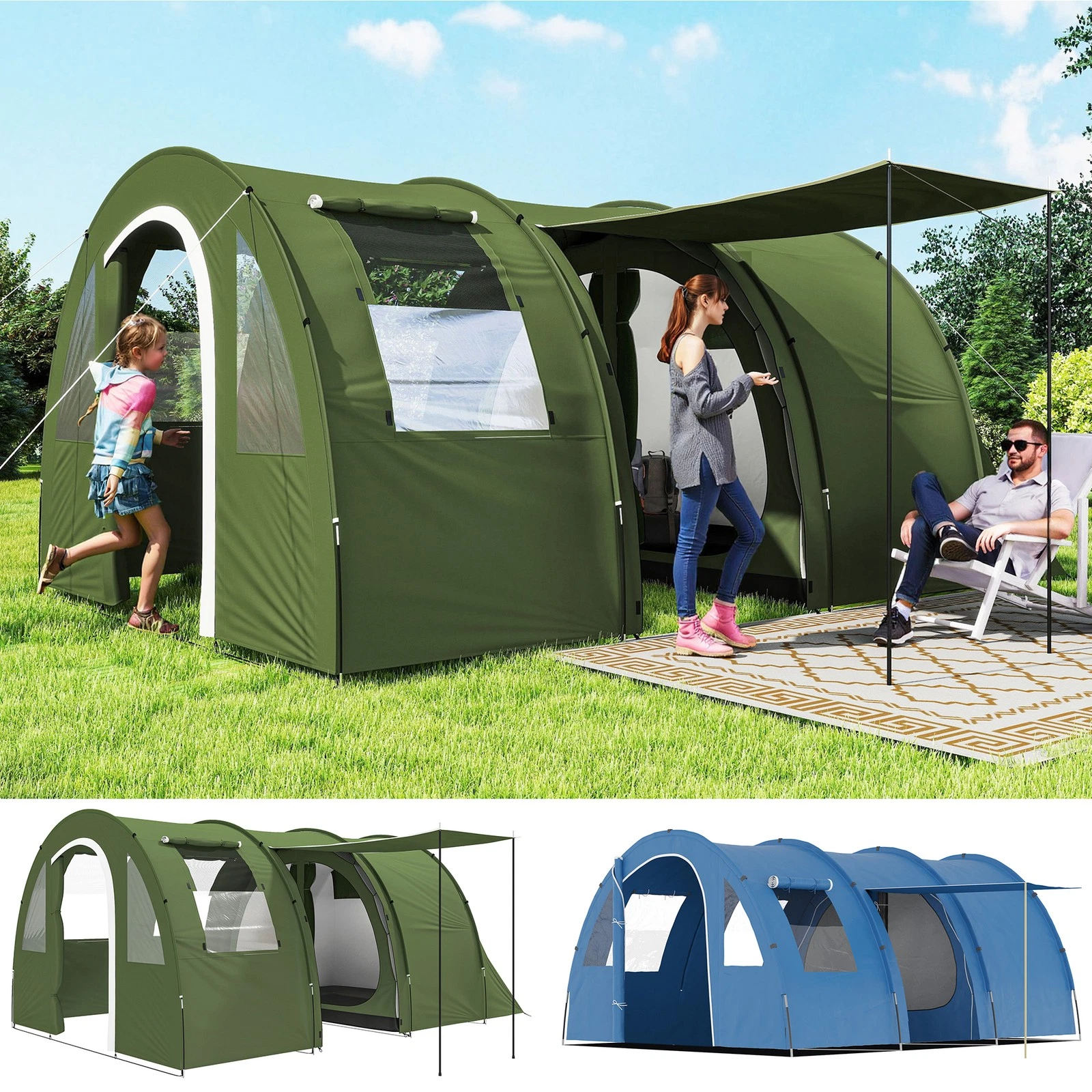 5-6 Man Family Tent Camping Tent with 2 Room, Floor and Carry Bag Refurbished