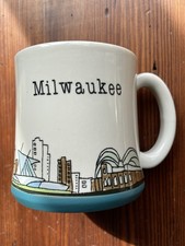 Downing Pottery MILWAUKEE SKYLINE Coffee Mug 2 Manufacturing Flaws See Photos