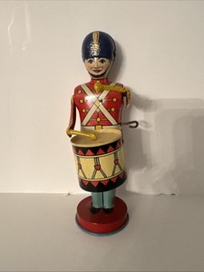 Vintage J Chein Tin Litho Toy Soldier Drummer Working With Box Great Condition
