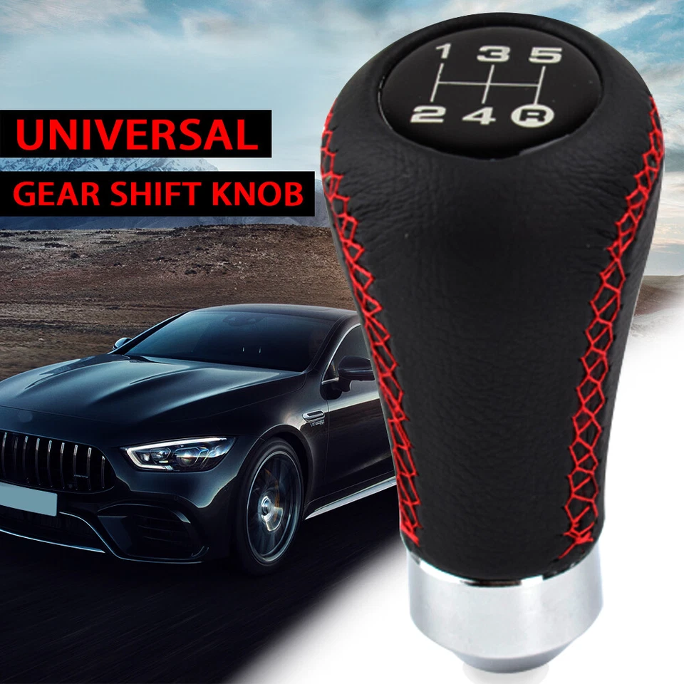Manual 5-Speed Universal Car Shifter Leather Red Stitche Gear Stick Shift Knob - Image 2 of 4