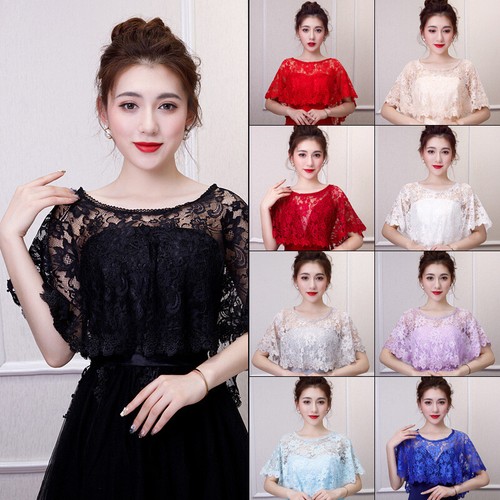 1x Elegant Lace Shrug Shawl Cape Crop Bolero for Evening Dress Women Ladies - Picture 1 of 35