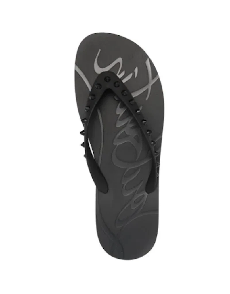 NIB Men's Christian Louboutin Loubi Flip Black Flat Rubber Flip Flop 44