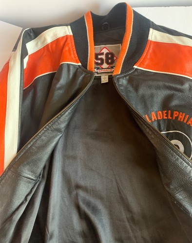 Philadelphia Flyers Leather Jacket Women’s L NHL Hockey Sports Black Orange VTG - Picture 5 of 23
