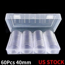60Pcs 40mm Coin Capsules W/ Outer Storage Box Plastic Case Display Collection US