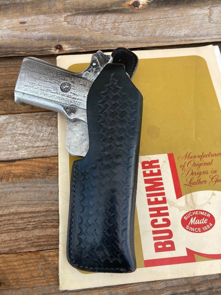 Vintage Bucheimer Federal Man Black Basketweave Leather Colt Commander Holster - Image 4 of 4