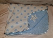 Carters Child Of Mine Star Blanket Blue White Sherpa Satin Piping Trim