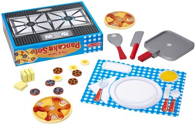 Melissa and Doug Wooden Pancake Play Food Set with Utensils and Toppings