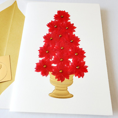 Papyrus Christmas Card Dimensional Red Poinsettia Tree with Rhinestones