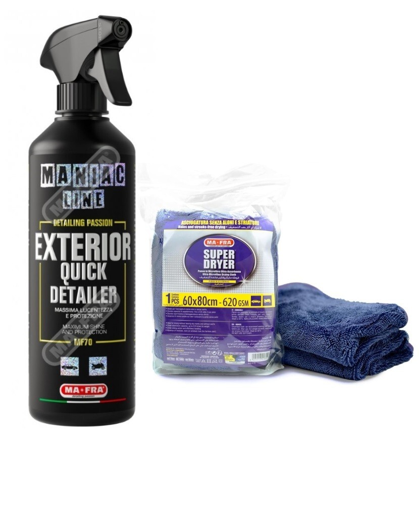 KIT MAFRA MANIAC LINE EXTERIOR QUICK DETAILER+PANNO SUPER DRYER LAVAGGIO A SECCO