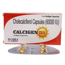 CADILA (Vitamin D3-Cholecalciferol) 60000 IU (Pack of 5 x 4 Capsules)Once a Week