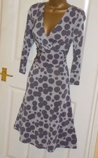 Phase Eight stretchy grey spotted polka dot print smart day party tea dress 16