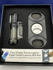 Vertigo Cyclone 3 Quad Torch Cigar Lighter and 64 RG Cigar Cutter - New