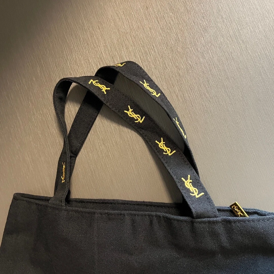 Bolso de Mano Negro Novedad - Logotipo Dorado Bordado - Lona Reciclada Foto 2 de 4