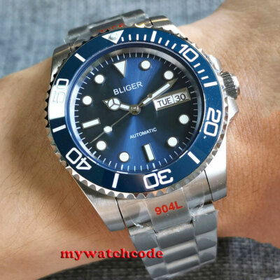 40mm BLIGER Blue Dial Ceramic Bezel NH36A Automatic Mens Watch Sapphire Glass