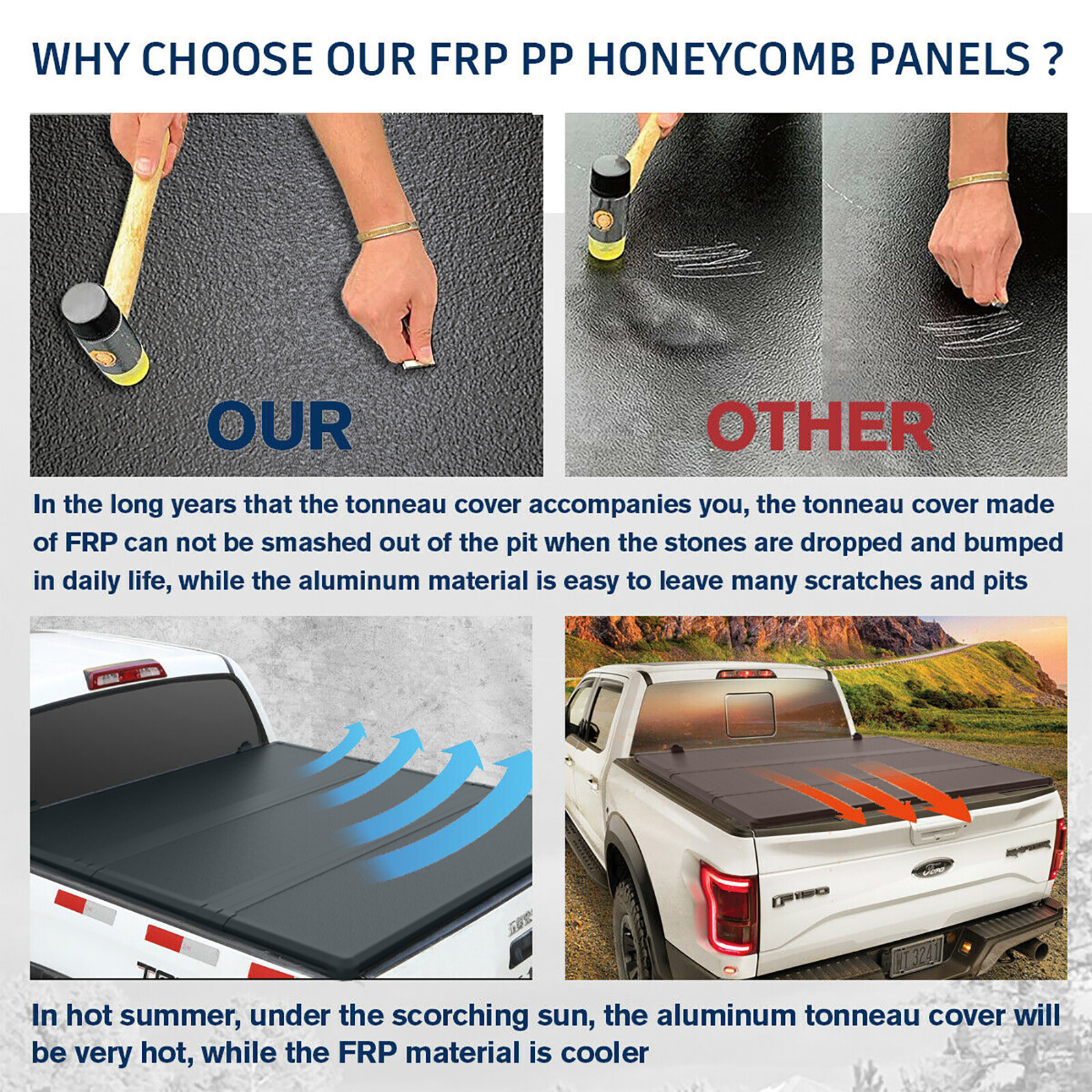 5.5FT 3Fold Fiberglass Hard Truck Bed Tonneau Cover For 20072024