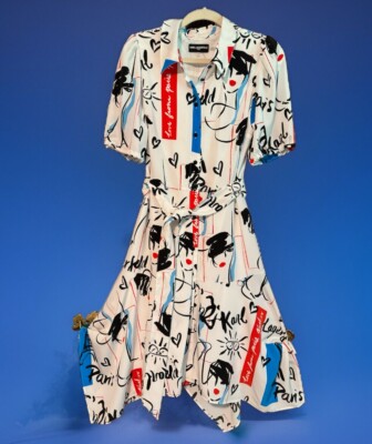 NWT Women  Karl Lagerfeld Burgee Print White Knee Length Dress,Sz2; Ret$149.00