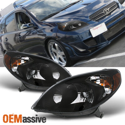 #ad Fits 2003 2008 Toyota Matrix Amber Black Bezel Headlights Headlamps Replacement $133.99