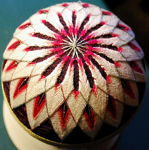Vtg JAPANESE TEMARI THREAD HAND BALL Traditional Handmade FOLK ART Large Purple - Picture 13 of 23