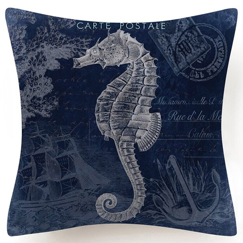 Vintage Linen Blue PILLOW COVER Decorative Ocean Sea 2-Sided Cushion Case 18x18" - 第 35/37 張圖片