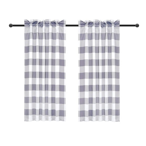 Buffalo Check Kitchen Tier Curtains Small Curtain 26" W x 36" L White and Gray - Picture 6 of 7