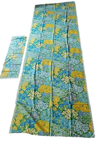 Vtg Waverly Flower Power Glosheen Clementine Fabric 3.5 Yd Floral Blue Cotton - Picture 2 of 10