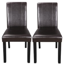 Set of 2 Dining Chairs PU Leather High Back Kitchen Armless Side Chairs Brown