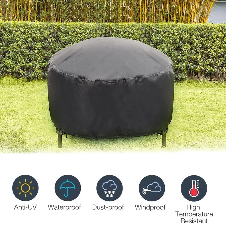 48 in Round Fire Pit Cover Patio Table Cover Garden Waterproof Fire Covers US