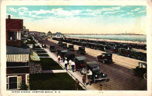 Hampton Beach NH-New Hampshire, The Beach Ocean Avenue, Vintage c1936 Postcard - 第 1/2 張圖片