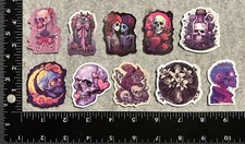 Lot of 10 Assorted Creepy Cute Skull Skeleton Purple Halloween Stickers