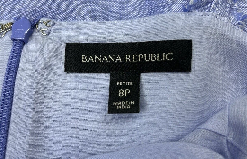 Vestido Banana Republic Periwinkle Azul Lino Cambray Volantes Línea A Sol Talla 8. Foto 3 de 4